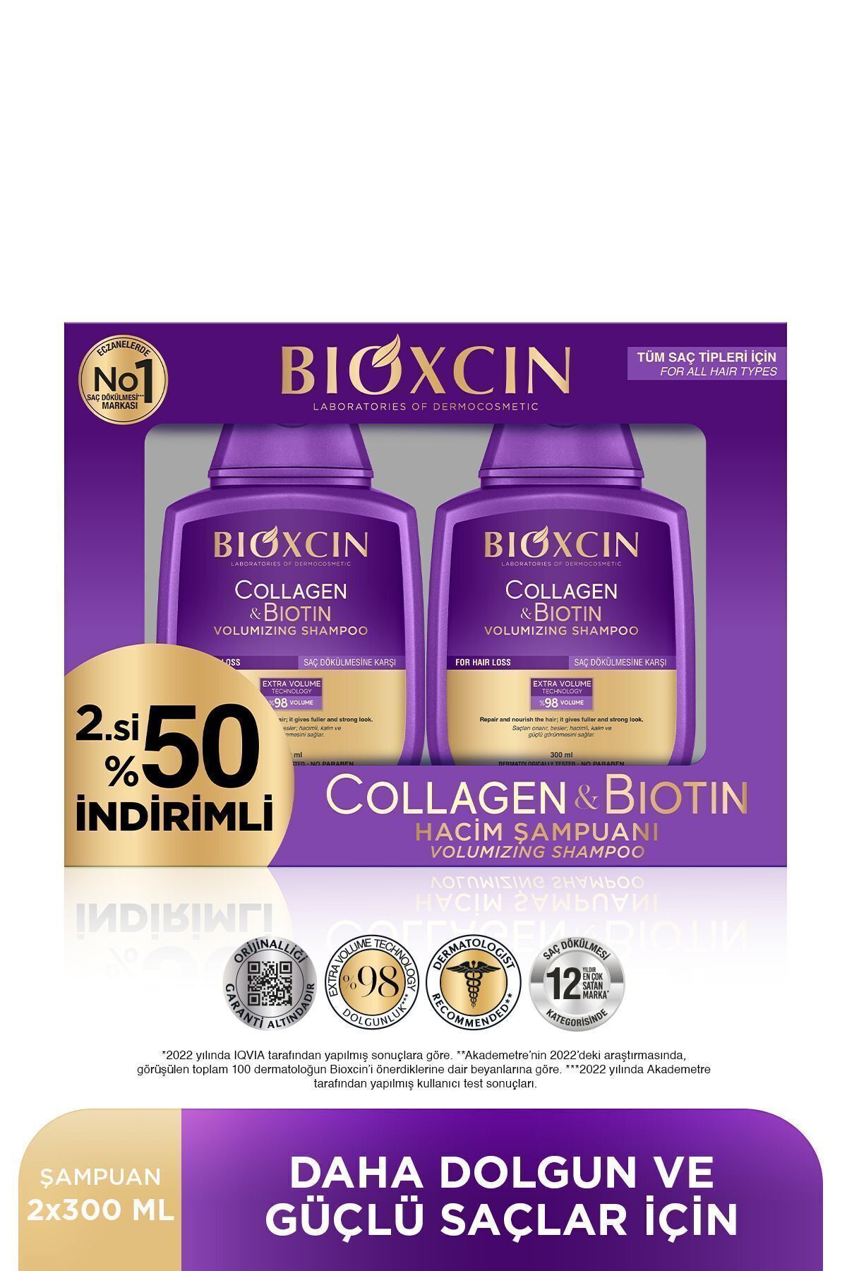 Bioxcin Collagen Ve Biotin Hacim Şampuanı 300 ml 2 li