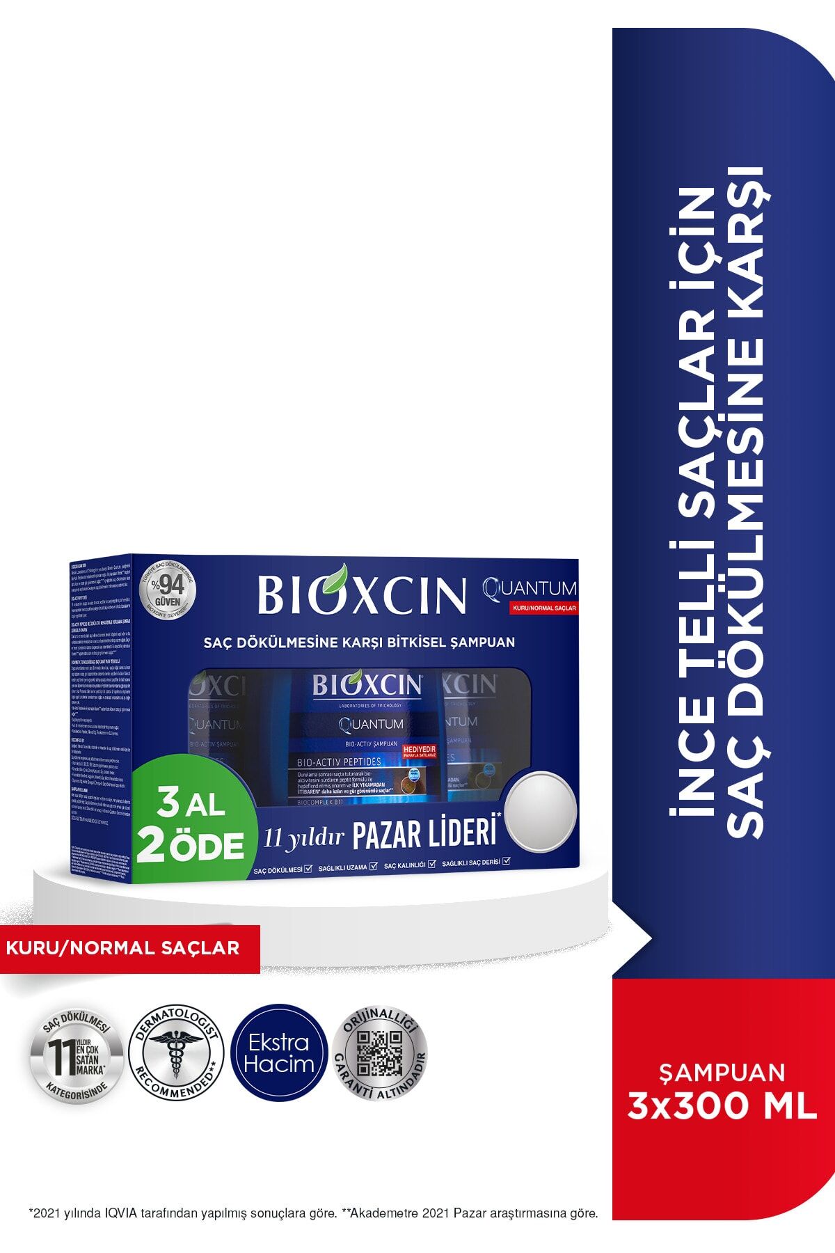 Bioxcin Şampuan 300 ml 3 al 2 öde Quantum Kuru/Normal Saçlar İçin