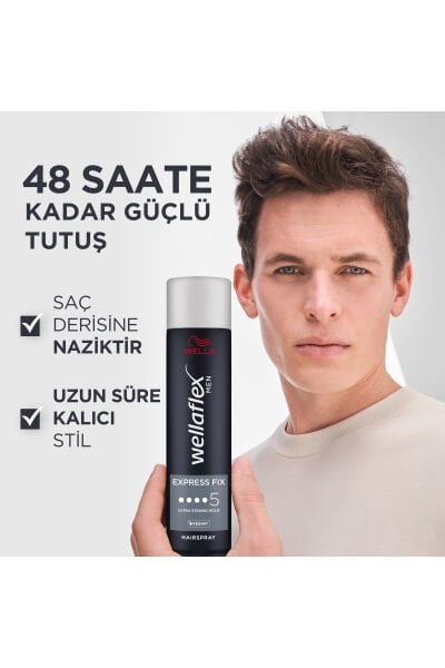 Wella Wellaflex Men Express Fix Ekspres Sabitleyici Erkek Saç Spreyi Ultra Strong Hold  250 ml - 5/5 Hold