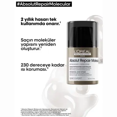 Loreal Professionnel Paris Serie Expert Absolut Repair Molecular Tüm Yıpranmış Saçlar İçin Durulanmayan Maske 50 ml