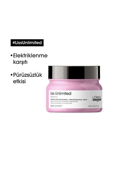 Loreal Professionnel Paris Serie Expert Liss Unlimited Elektriklenme Karşıtı ve Yoğun Yumuşaklık Veren Maske 250 ml