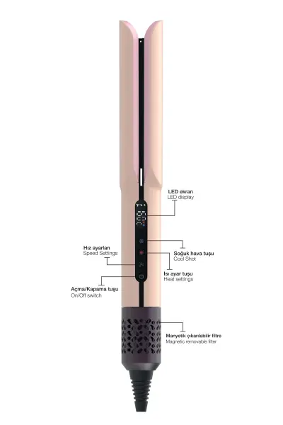 Fenda Profesyonel Hava Üflemeli Saç Düzleştirici Pembe