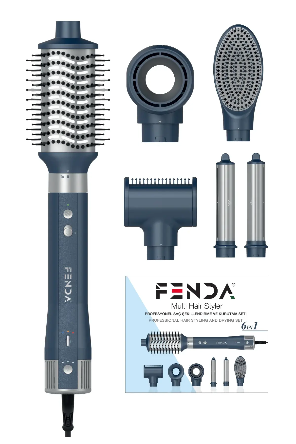 Fenda Saç Şekillendirme ve Kurutma Seti Mavi