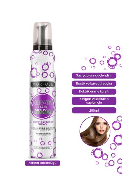 Morfose Keratin Saç Köpüğü 200 ml Elastik Ve Kuvvetli Saç Telleri Elektriklenme Karşıtı