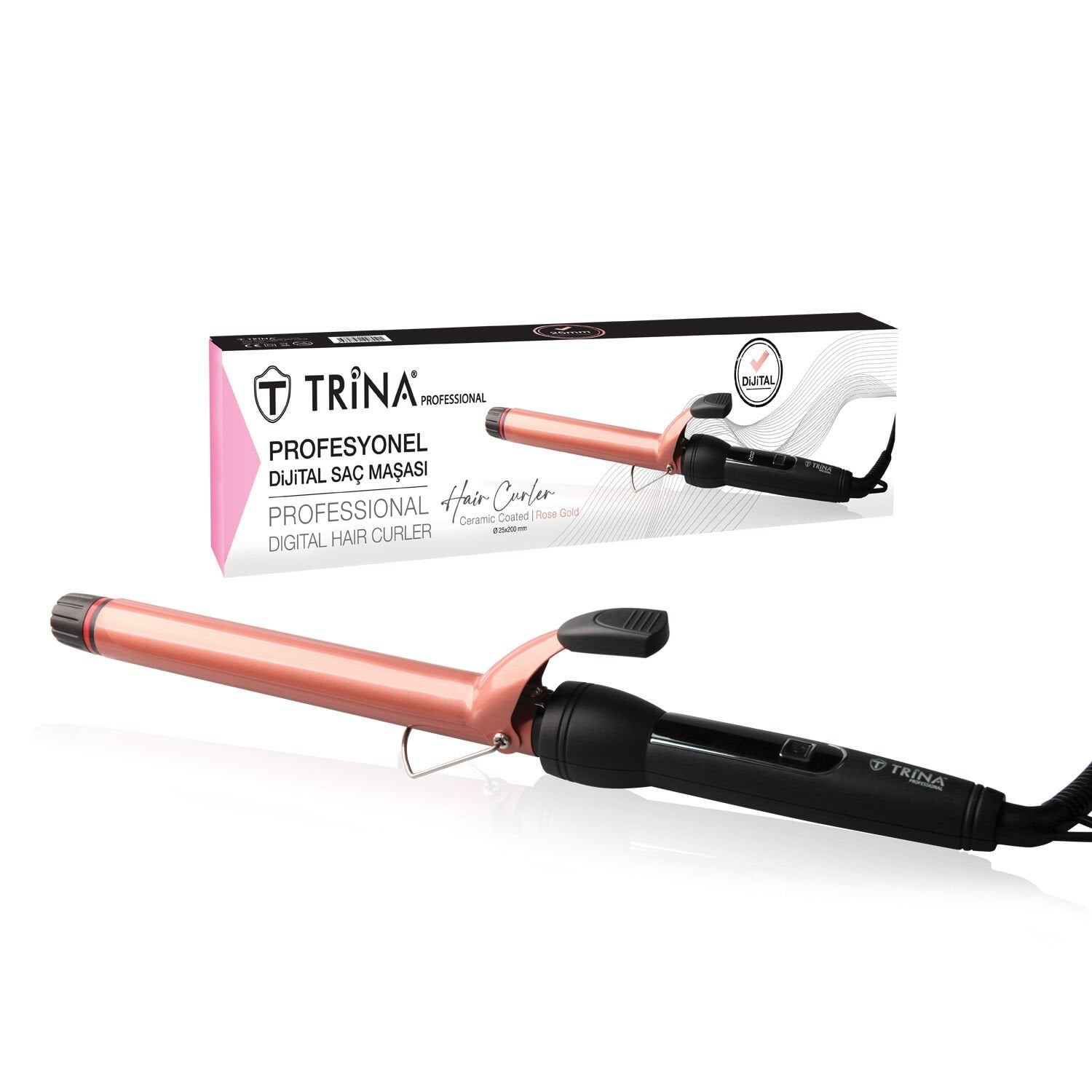 Trina Profesyonel Digital Hair Curler 25 mm Rose Gold Saç Maşası