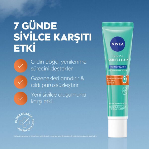 Nivea Derma Skin Clear Night Exfoliator Gece Arındırıcı Sivilce Karşıtı Krem 40 ml