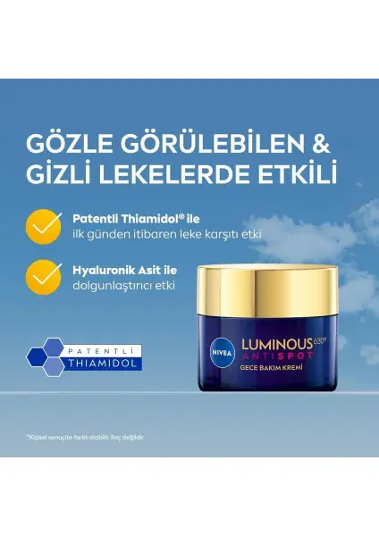 Nivea Cellular Luminous630 Thiamidol Etkili Leke Karşıtı Gece Yüz Bakım Kremi 50 ml